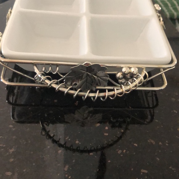 Vintage Silver Plated Grape Vines Leaves and White Ceramic Dip Tray Gordon Blue - Picture 7 of 11